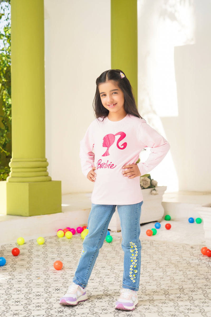Pair of Barbie printed Girls Jersey & Denim Pants| WGKT-02 | GDP-03 - Bouncybears