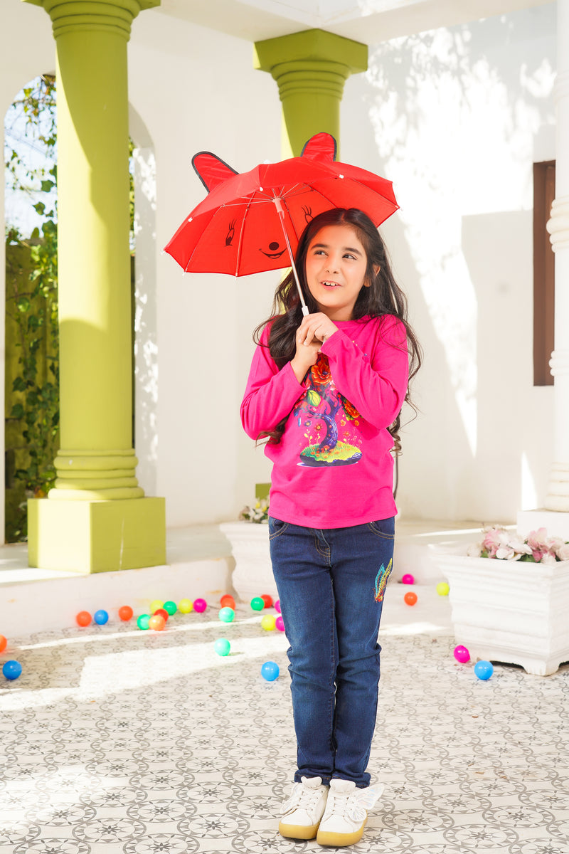 Pair of Flowers printed Girls Jersey & Denim Pants |  WGKT-03 | GDP-01/GDP-03 - Bouncybears