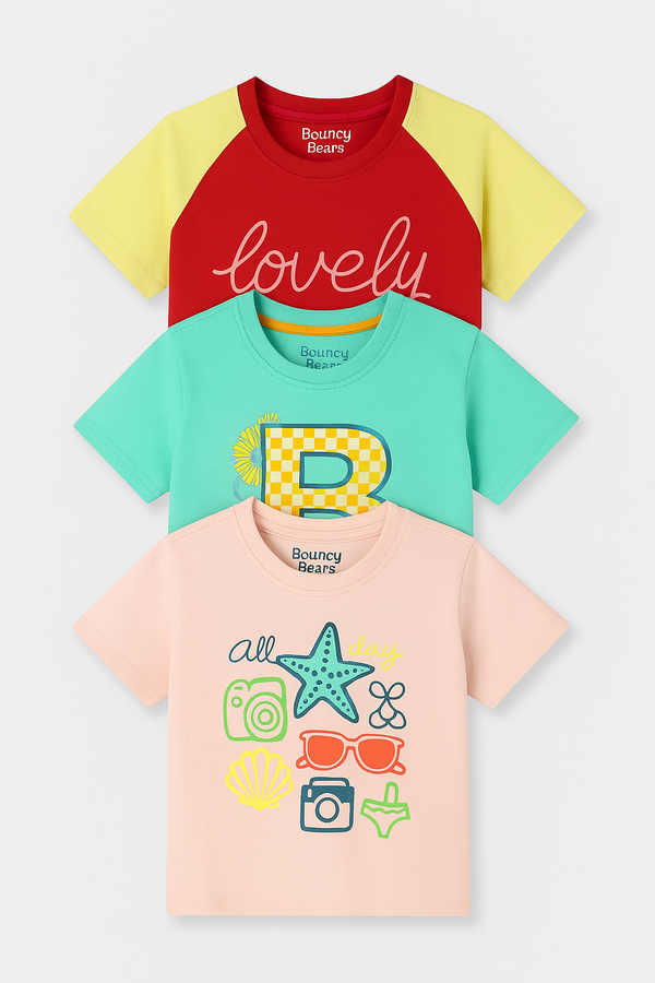 Pack of 03 T-Shirts for Girls | GTS52502 | GTS52501 | GTS625C