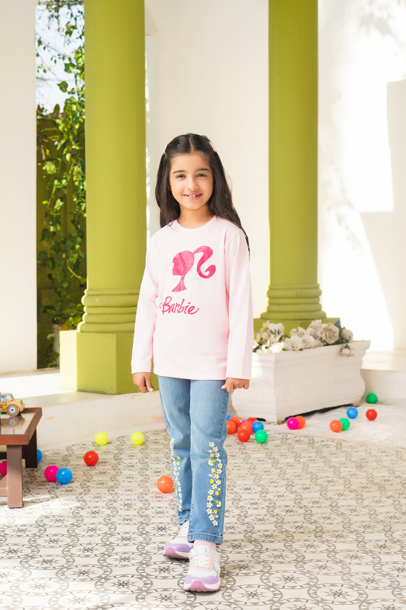 Pair of Barbie printed Girls Jersey & Denim Pants| WGKT-02 | GDP-03
