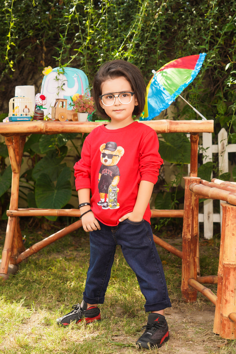 Pair of Bear Printed  Boys Jersey  & Denim pants | WBKT-06 | BDP-02