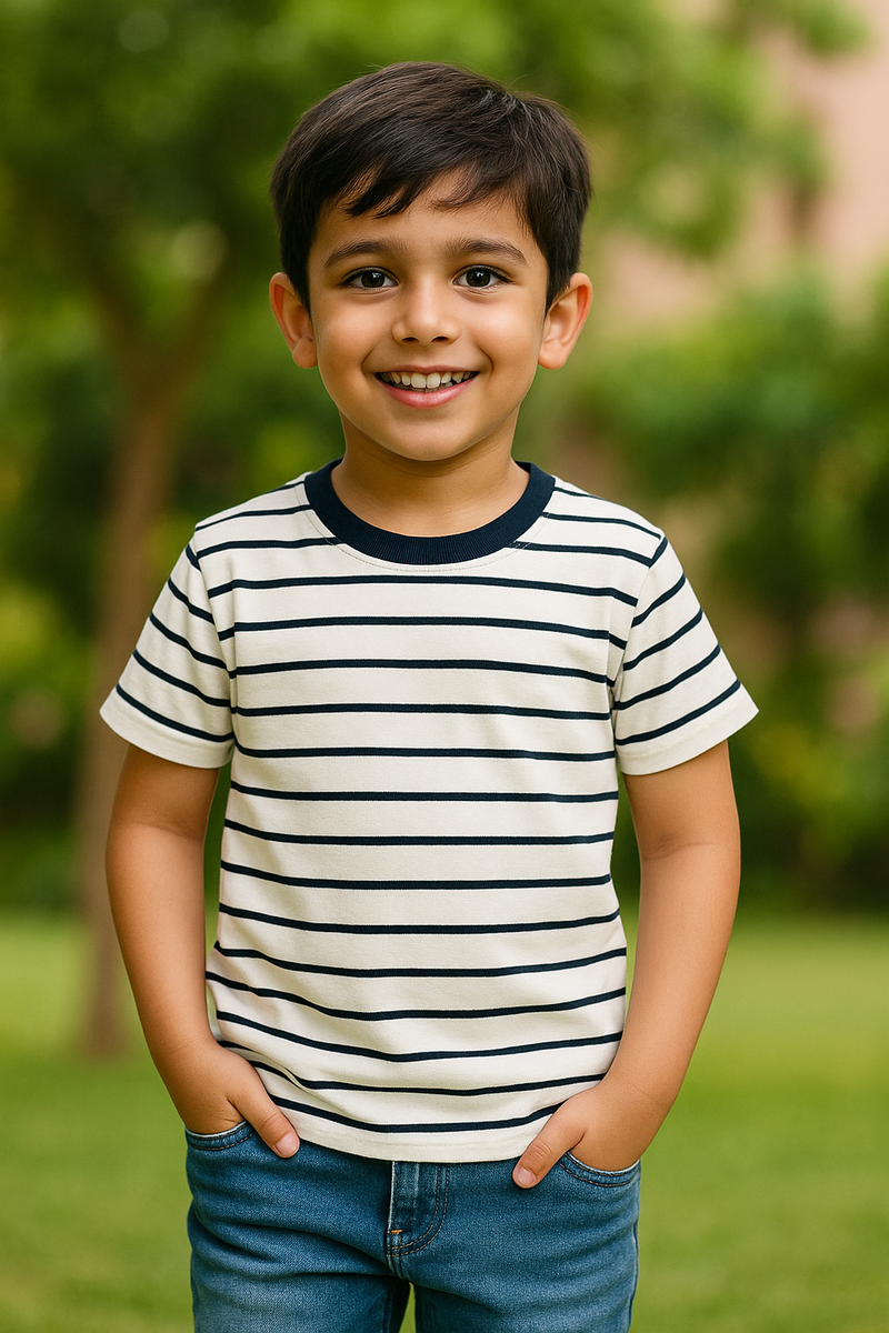 Striped short-sleeved t-shirt - Kids | BouncyBears Pakistan BTS52506 - Bouncybears