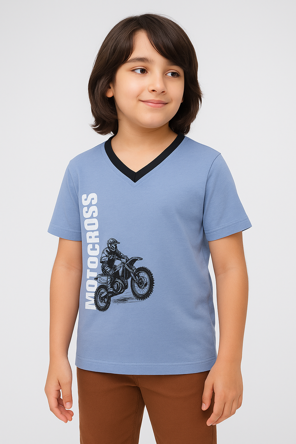 V-Neck Motor Bike Printed T-Shirt | BTS52508
