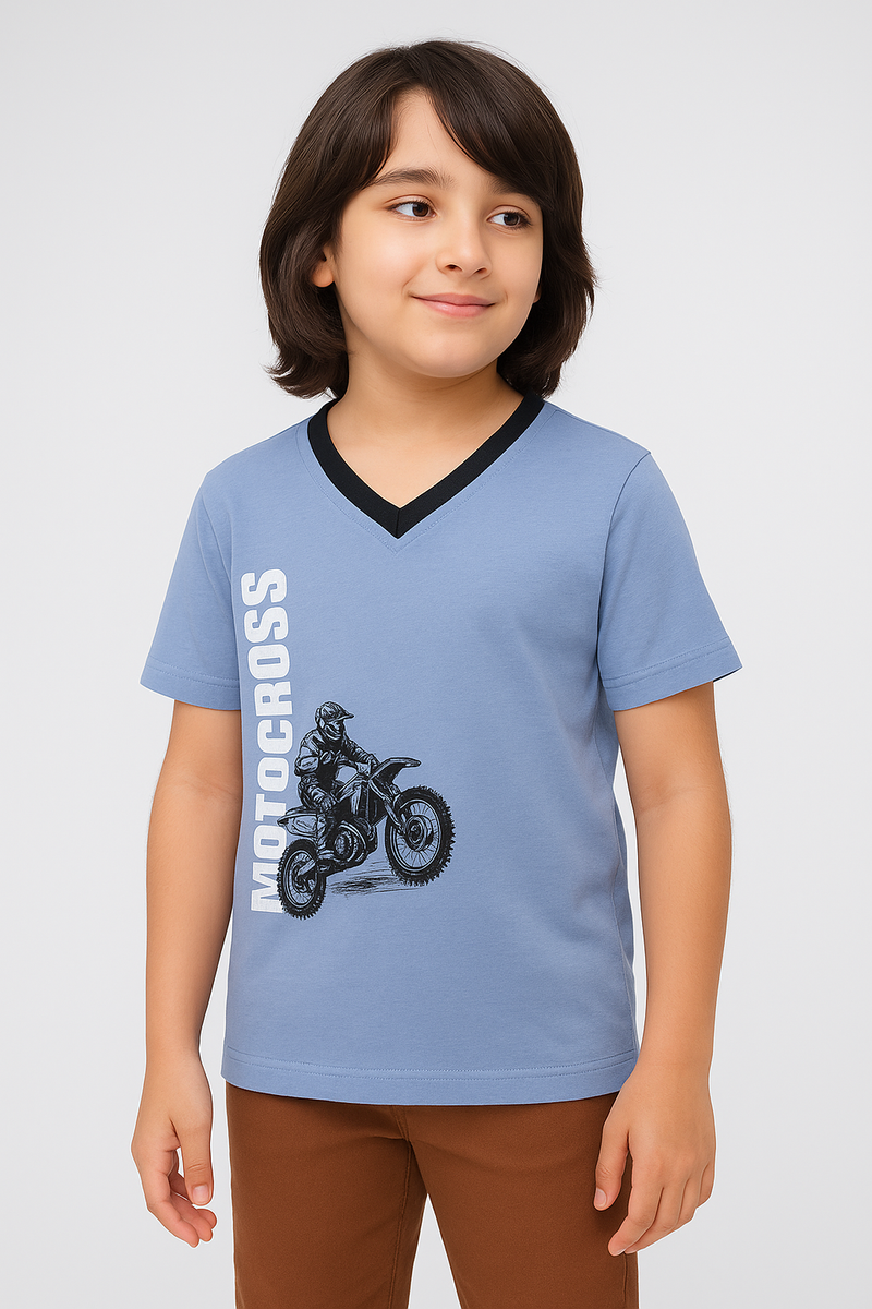 V-Neck Motor Bike Printed T-Shirt | BTS52508 - Bouncybears