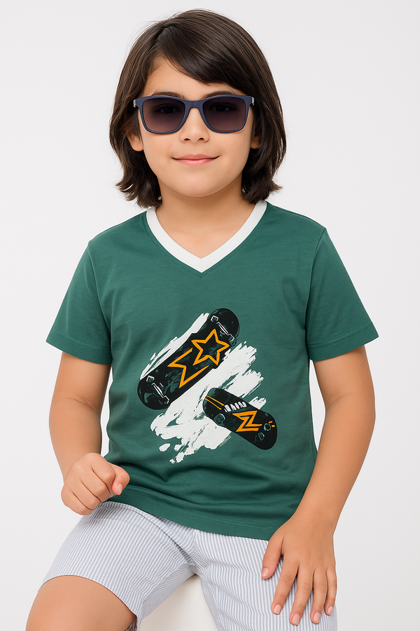V Neck Skate Board Printed T-Shirt | BTS52510