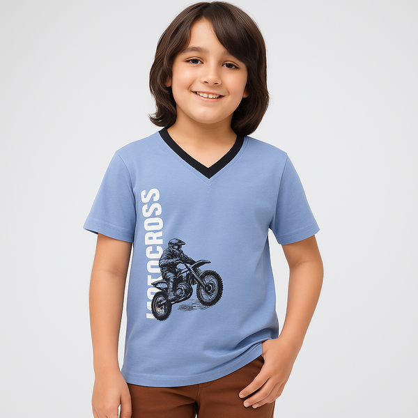 V-Neck Motor Bike Printed T-Shirt | BTS52508