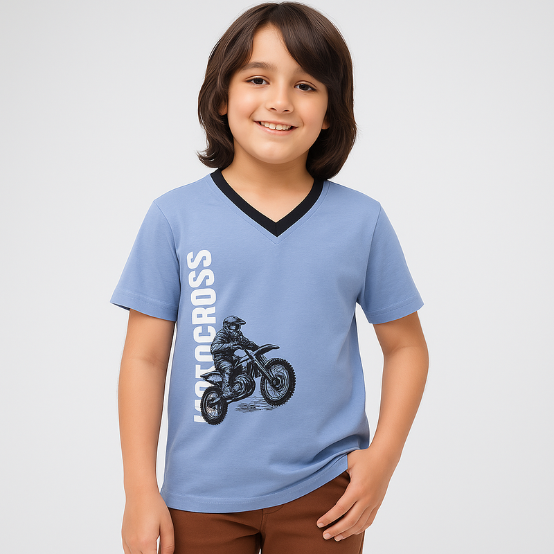 V-Neck Motor Bike Printed T-Shirt | BTS52508 - Bouncybears